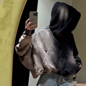 R13 Oversized Two-Tone Black and Gray popover Hoodie